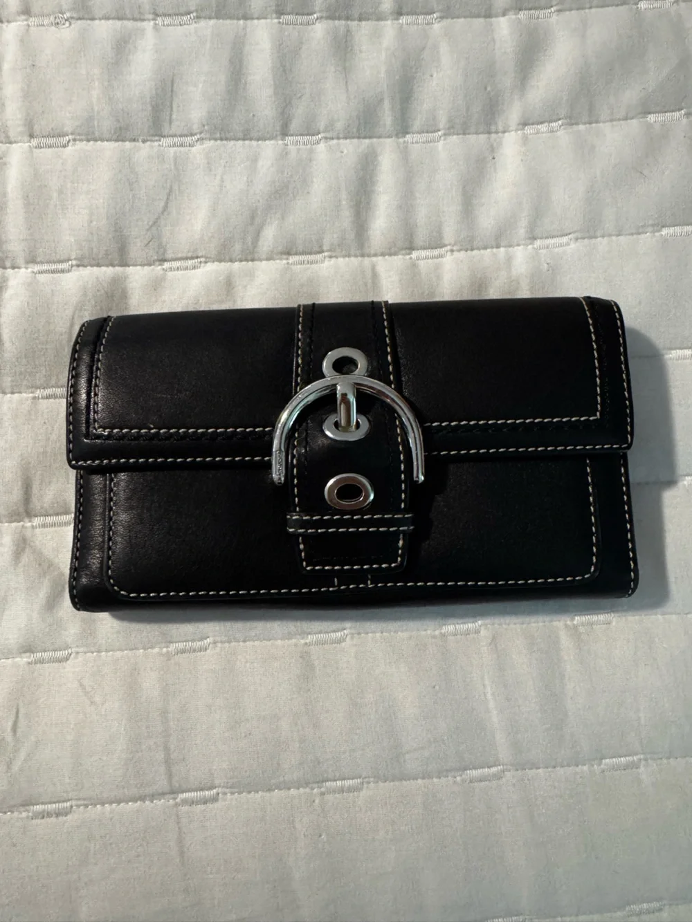 Coach Black Leather Wallet with Silver Buckle